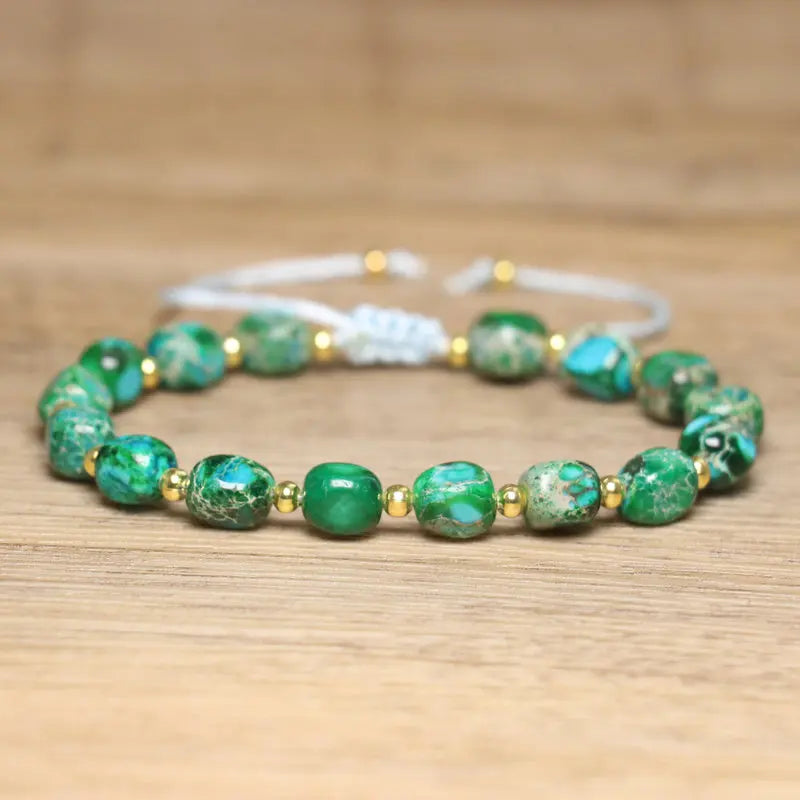 luckacco natural stone beaded bracelet, adjustable handcrafted bracelet, bohemian style, having the effect of calming the body and mind