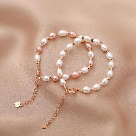 Luckacco Kpop Oval Imitation Pearl Bracelets For Woman Elegant Baroque Champagne Pearl Beads Chain Charm Bracelet Wedding Jewelry