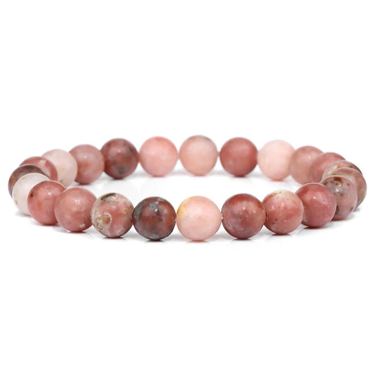 Luckacco Fashion Natural Stone Pink Angelite Beads Bracelet 8mm Sunstone Beaded Energy Yoga Bracelet Jewelry for Women Handmade Gifts