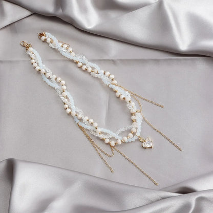 Luckacco Ins Multi-layer Imitation Pearls Multilayer Tassels Necklace Cool Cross Star Crystal Tassels Chokers Necklace Chain Jewelry