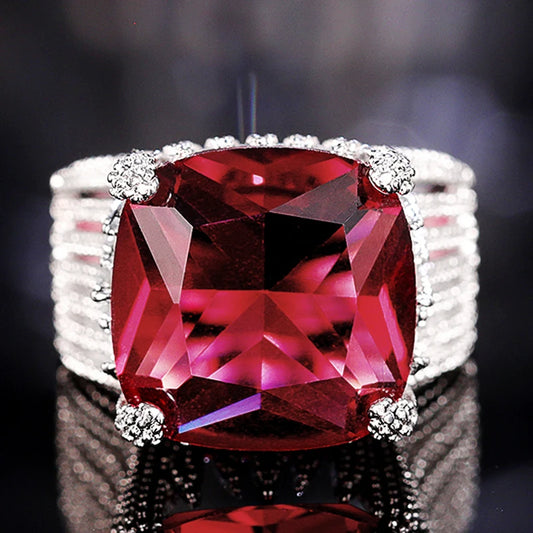 Luckacco daily picks Hyperbole Red Cubic Zirconia Women Rings for Party New 2023 Gorgeous Lady's Accessories Anniversary Gift Fashion Jewelry