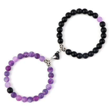 Luckacco 2pcs/set Natural Stone Beaded Bracelet For Lovers Distance Heart Magnet Buckle Couple Bracelets Friendship Fashion Jewelry Gifts