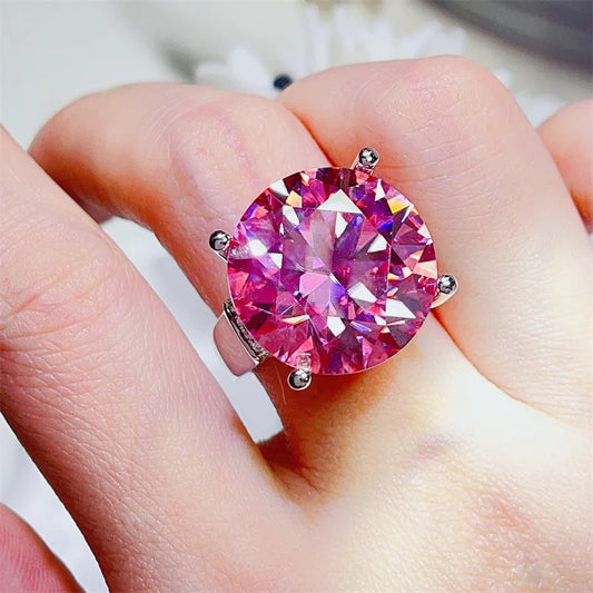 Luckacco Luxury Huge 20ct Pink Moissanite Diamond Ring Real 925 Sterling Silver Party Wedding Band Rings for Women Men Engagement Jewelry