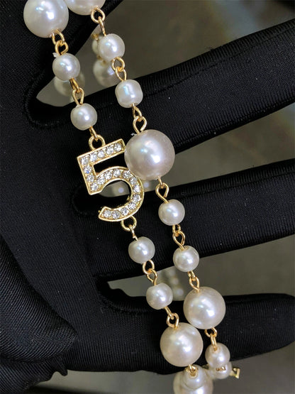 Luckacco Long Pearl Letter Multi layered Tassel Sweater Chain Necklace Jewelry For Women