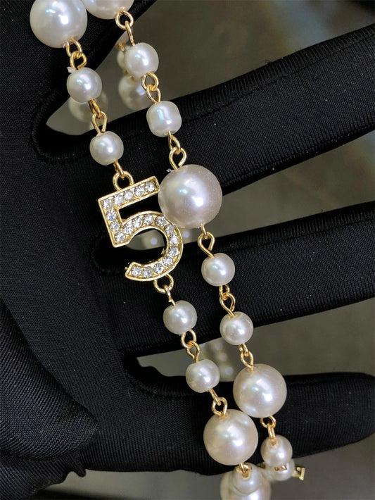 Luckacco Long Pearl Letter Multi layered Tassel Sweater Chain Necklace Jewelry For Women
