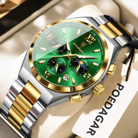 Luckacco POEDAGAR Luxury Sport Man Wristwatch Original Luminous Week Date Watch For Men Stainless Steel Men's Quartz Watches Reloj Hombre
