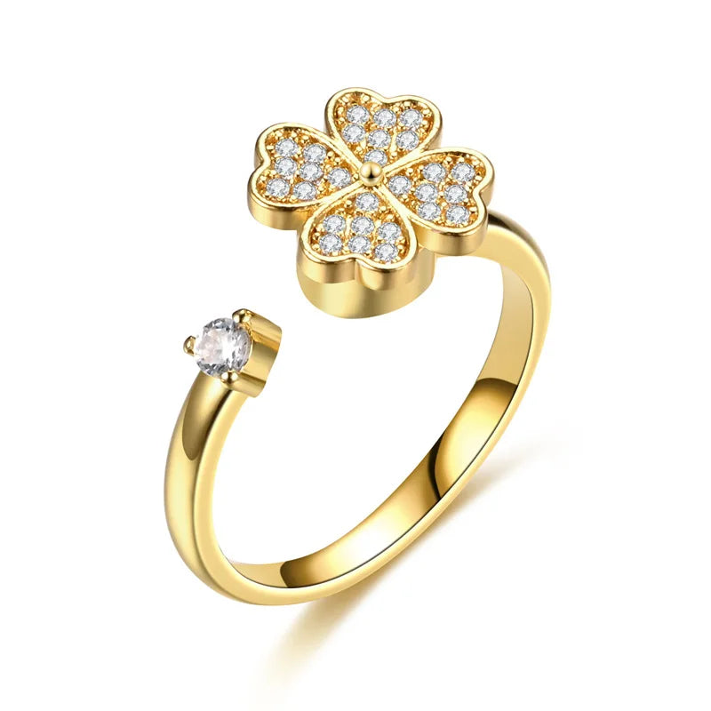 luckacco titanium stainless steel ring for women rotate rotating anxiety fidget adjustable rings silver color jewelry lovely flower bee