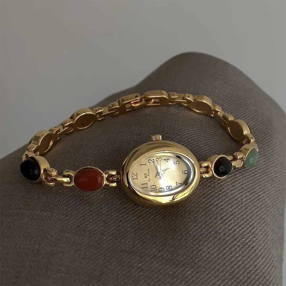 luckacco bs bee sister gold oval dial watches for women vintage alloy quartz woman watch fashion casual dress women's wristwatches