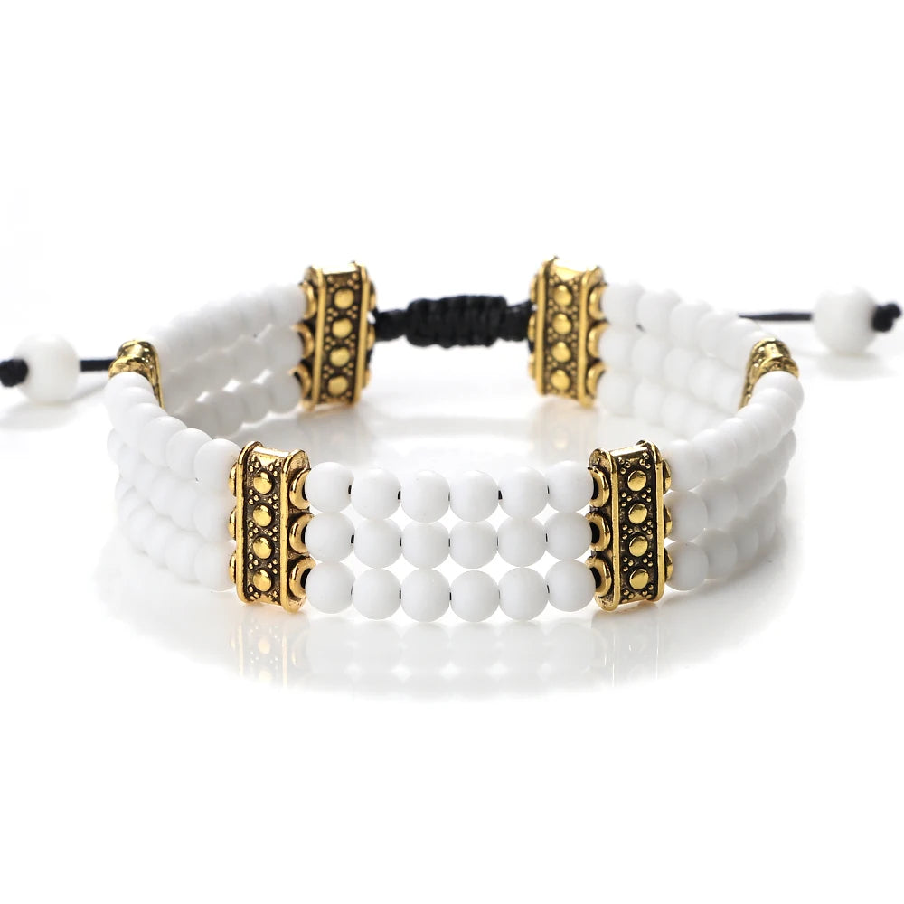 luckacco natural stone beads bracelet 4mm malachite black lava yoga energy hot couple for women men jewelry braided rope knot bangle gift
