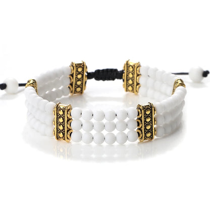 Luckacco Natural Stone Beads Bracelet 4mm Malachite Black Lava Yoga Energy Hot Couple For Women Men Jewelry Braided Rope Knot Bangle Gift