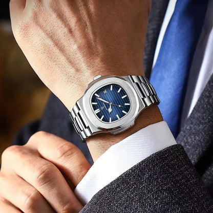 Luckacco POEDAGAR Luxury Casual Watch Top Brand Fashion Square Dial Stainless Steel Calendar Luminous Waterproof Men Watch Male Clock+Box