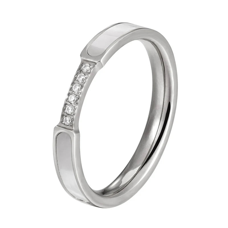 luckacco exquisite shells and inlaid 6 small zircon ring stainless steel high quality jewelry gold color women brand love ring