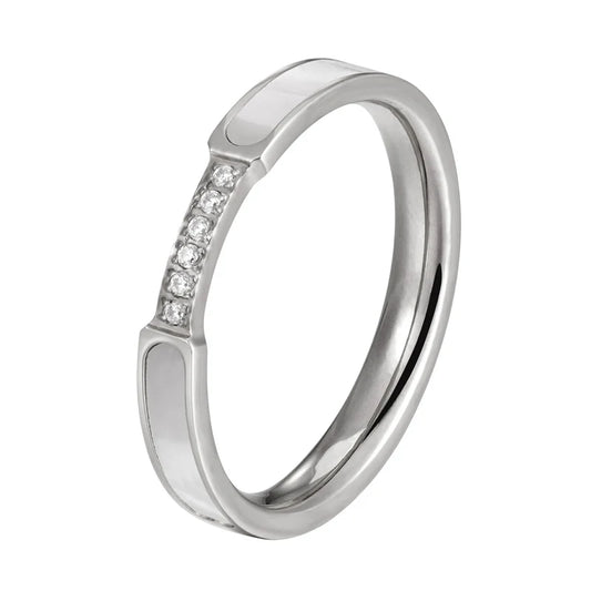 Luckacco Exquisite Shells And Inlaid 6 Small Zircon Ring Stainless Steel High Quality Jewelry Gold Color Women Brand Love Ring