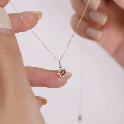 Luckacco 925 Sterling Silver Electroplated 14K Gold Red Zircon Sun Pendant Necklace for Women Wedding Party Jewelry