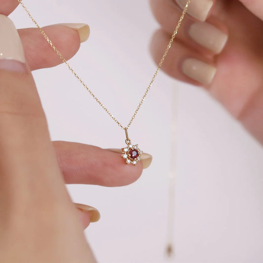 Luckacco 925 Sterling Silver Electroplated 14K Gold Red Zircon Sun Pendant Necklace for Women Wedding Party Jewelry