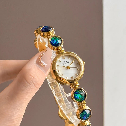 Luckacco Luxury Women's Watches Green Jade Bracelet Small Dial Elegant Women Wristwatch Top Brand High Quality Quartz Ladies Watch