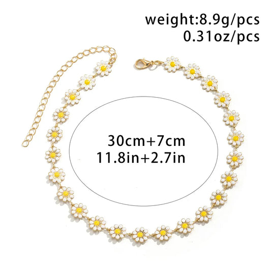Luckacco Kpop Flower Daisy Clavicle Chain Necklace for Women Wed Summer Sweet Short Choker Fashion Statement Jewelry Gift Y2K Accessories