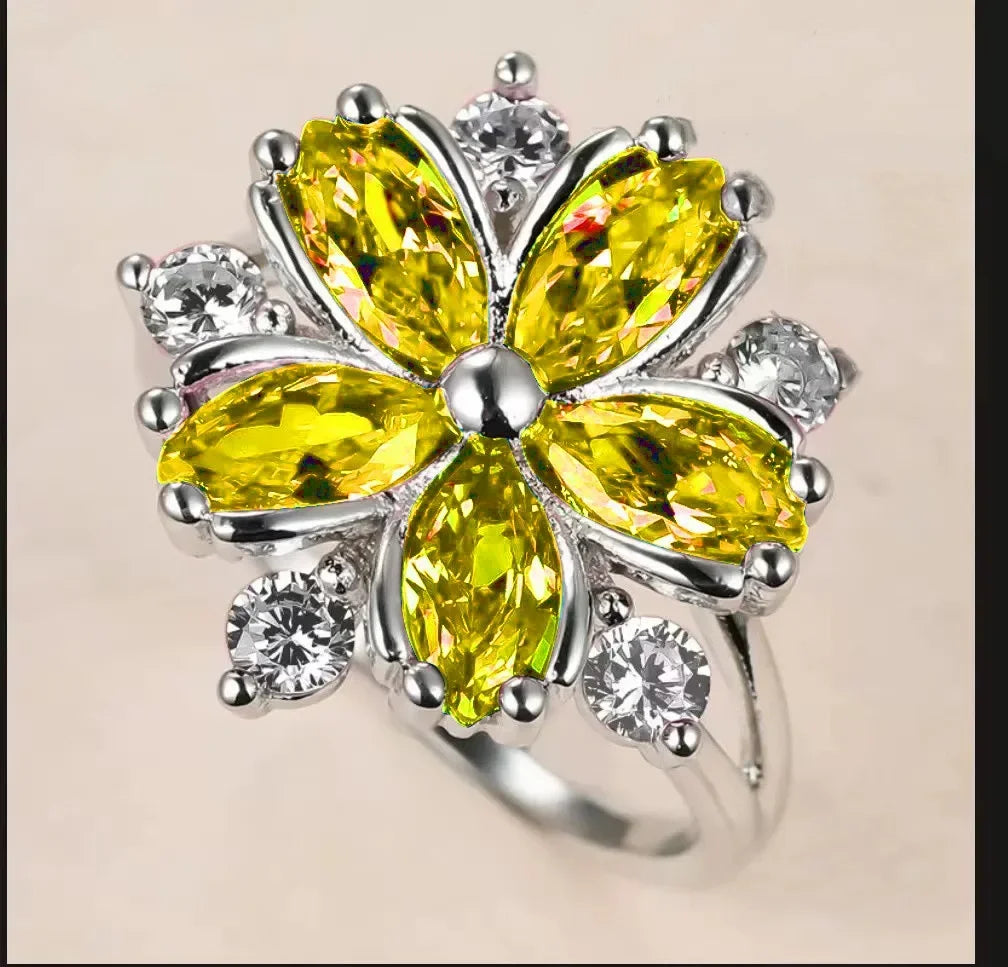 luckacco hot sale cocktail party ring flower cubic zirconia  valentine's day gift  fashion jewelry luxury rings for women & lover