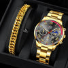 Luckacco 2PCS Fashion Mens Calendar Watches Luxury Male Stainless Steel Quartz Wristwatch Luminous Clock Men Bracelet Wrist Watch