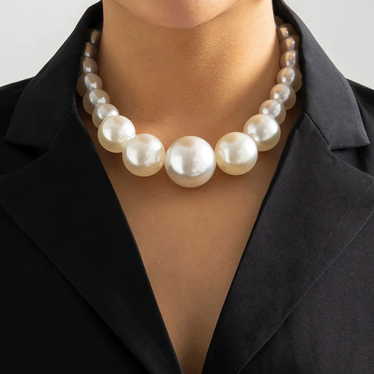 Luckacco Exaggerated Fashion Big Imitation Pearl Choker Necklace for Women Wedding Bridal Temperament Bead Maxi Chain Christmas Jewelry