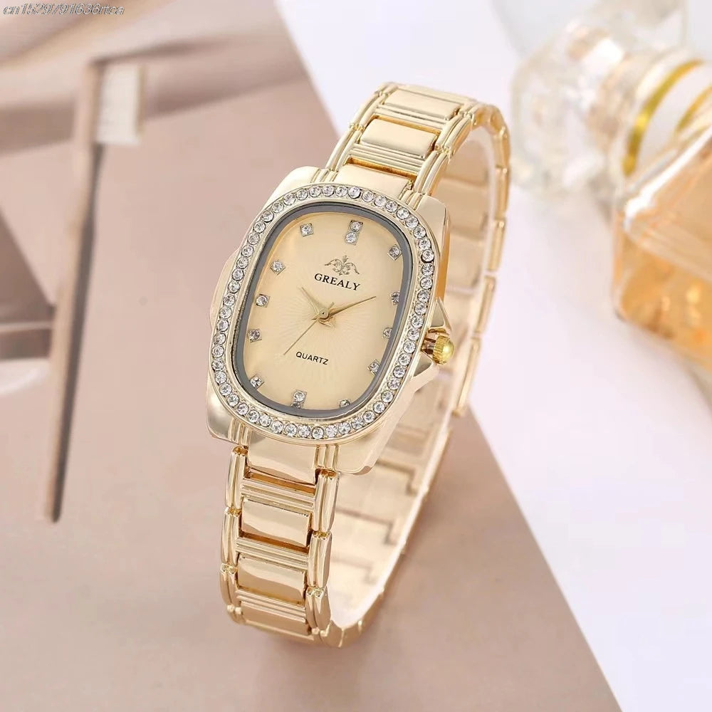 luckacco luxury 2025 women's simple quartz watch casual green diamond set design female dress stainless steel bracelet clock watches