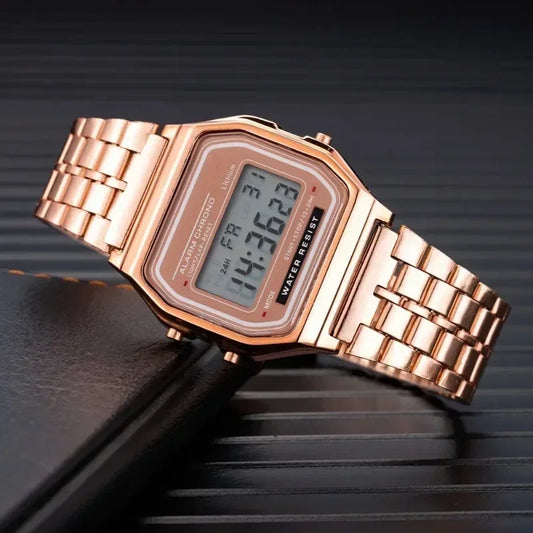 Luckacco Fashion Mens Watch Digital Led Luxury Stainless Steel Square Wristwatch Electronic Watches for Men Female Clock Reloj Hombre