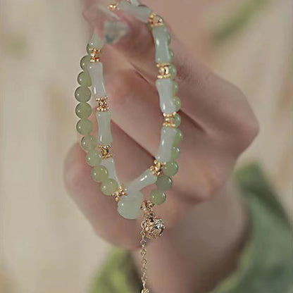 Luckacco Hetian Jade Bamboo Knot Bracelet - Neo-Chinese Vintage Style Premium Gold Silk Jade Pumpkin Bead Handchain