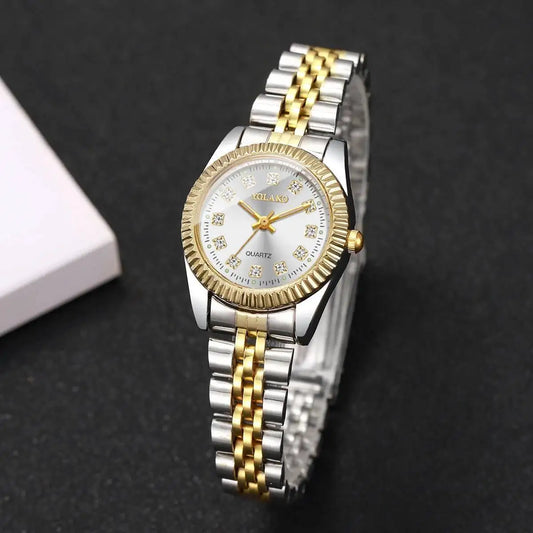 Luckacco Luxury Rhinestone Women Watches Stainless Steel Band Quartz Wristwatch Clock Gift Reloj Mujer（Without Box）