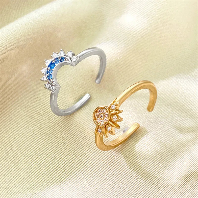 luckacco sun and moon adjustable couple open ring new style stackable jewelry gift fashion accessories