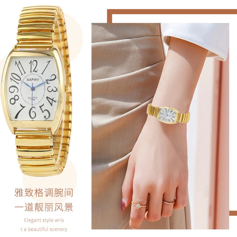 luckacco vintage couple business women men watch elastic gold sliver quartz wristwatch tide lovers bracelet watches party office gifts