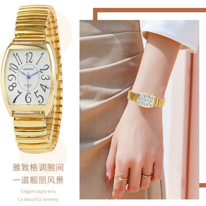 Luckacco Vintage Couple Business Women Men Watch Elastic Gold Sliver Quartz Wristwatch Tide Lovers Bracelet Watches Party Office Gifts