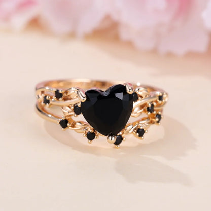 Luckacco Royal Blue Green Black Red Stone Heart Ring Sets for Women Rose Gold Color White Zircon Bridal Wedding Bands Mothers Day Jewelry