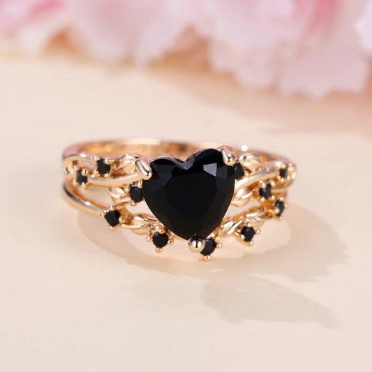 Luckacco Royal Blue Green Black Red Stone Heart Ring Sets for Women Rose Gold Color White Zircon Bridal Wedding Bands Mothers Day Jewelry