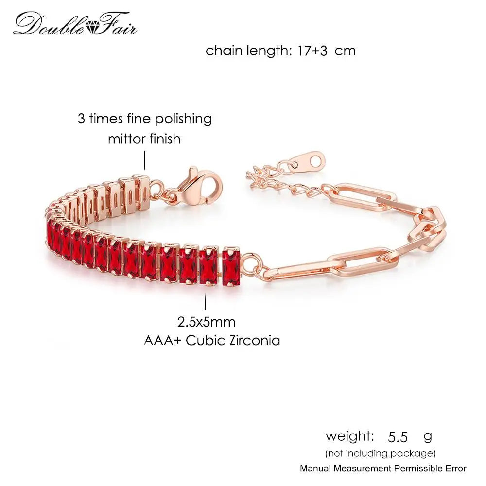 luckacco designer red zirconia short tennis bracelets for women men dazzling crystal adjustable chain on hand party daily gifts jewelry