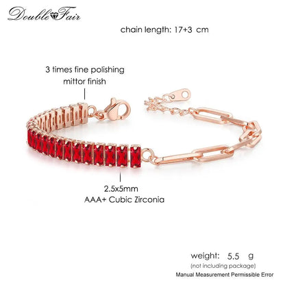 Luckacco Designer Red Zirconia Short Tennis Bracelets for Women Men Dazzling Crystal Adjustable Chain on Hand Party Daily Gifts Jewelry