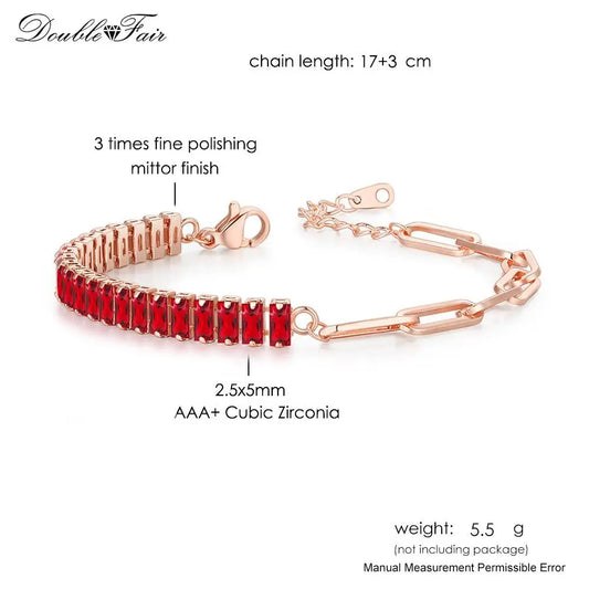Luckacco Designer Red Zirconia Short Tennis Bracelets for Women Men Dazzling Crystal Adjustable Chain on Hand Party Daily Gifts Jewelry