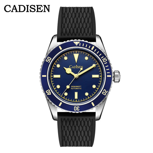Luckacco CADISEN Luxury Men Watch 38mm Diver Vintage Automatic Business Wristwatches NH35 Mechanical Sapphire 20 Bar Mens Retro Clock