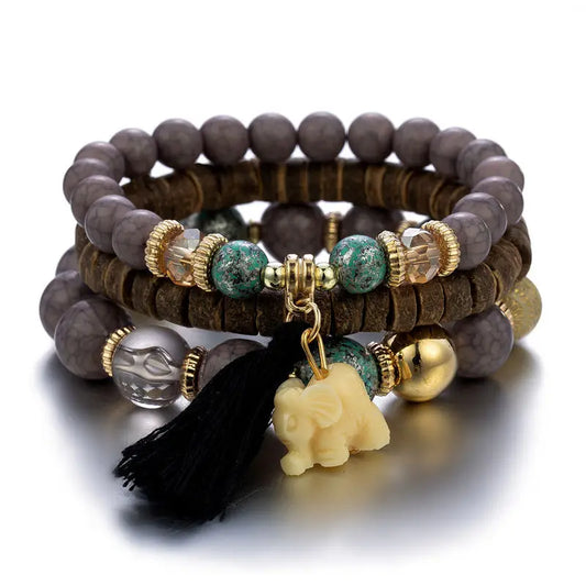 Luckacco DIEZI Korean Ethnic Bohemian Crystal Beads Leaves Charm Bracelets For Women Girls Elastic Rope Wrap Bracelet Pulseira Feminina