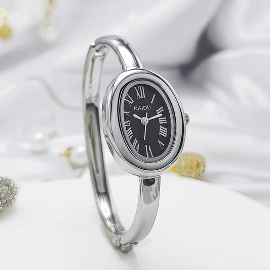 Luckacco Simple Oval Women Quartz Watch Luxury Roman Numerals Reloj Vintage Clock Ladies Stainless Steel Orologio Gold Sliver Wristwatch
