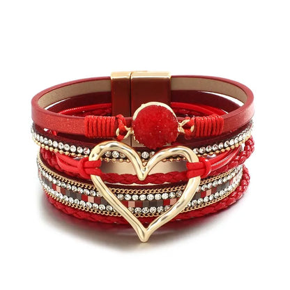 Luckacco Amorcome Fashion Braided Leather Wrap Bracelets Bangles Multilayer Resin Stone Hollow Heart Charm Bracelets Women Gift Pulseira