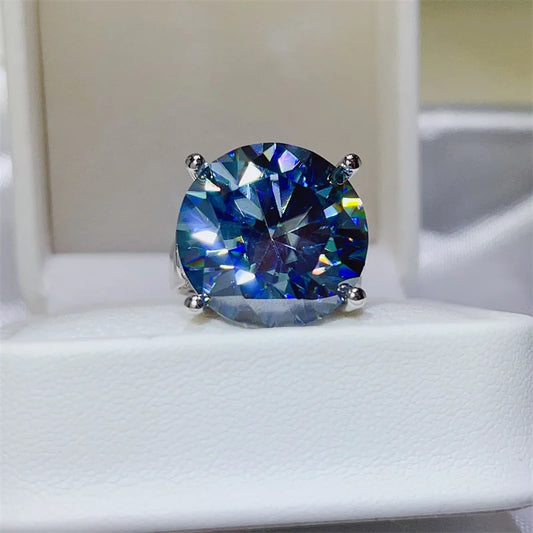 Luckacco Solitaire Huge 20Ct Blue Moissanite Diamond Ring 925 Sterling Silver Party Wedding Band Rings for Women Men Engagement Jewelry