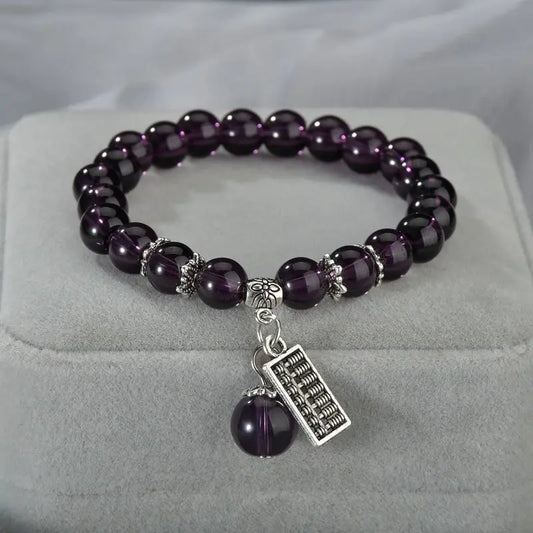Luckacco Natural Stone Agate Amethyst Abacus Beaded Bracelet Men and Women Magnetic Health Protection Fashion Jewelry Gifts