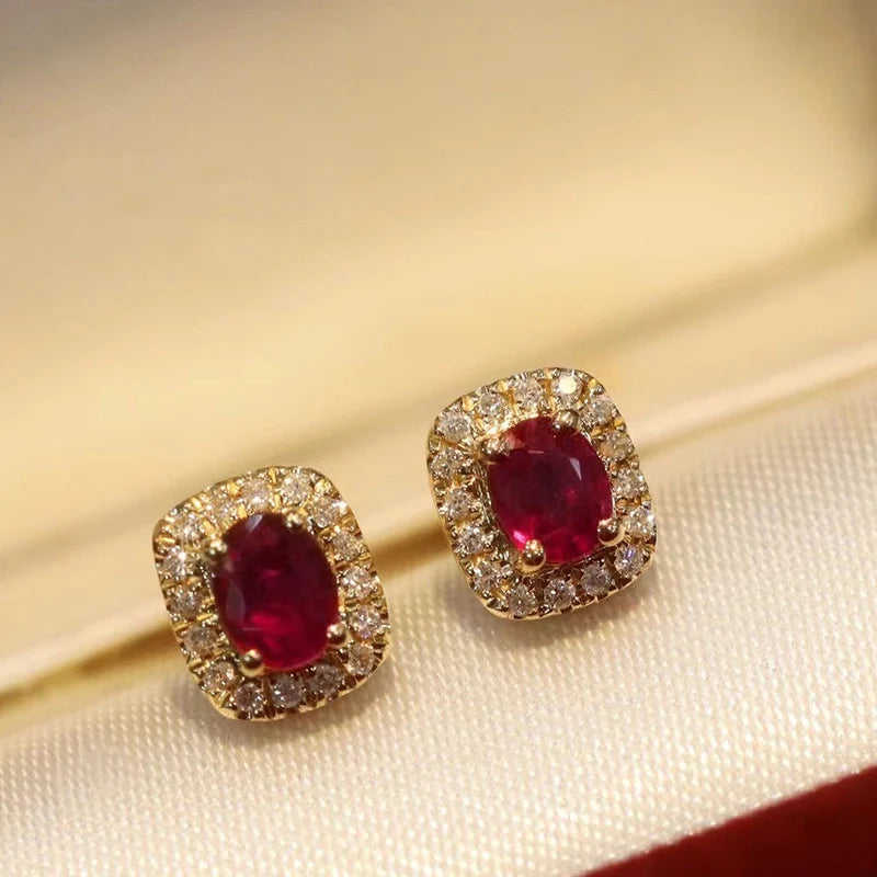 luckacco daily picks fashion red cubic zirconia stud earrings luxury gold color wedding ear accessories for women versatile jewelry