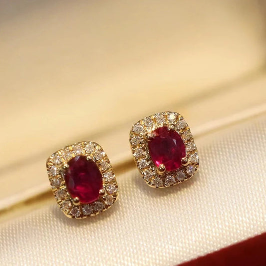 Luckacco daily picks Fashion Red Cubic Zirconia Stud Earrings Luxury Gold Color Wedding Ear Accessories for Women Versatile Jewelry