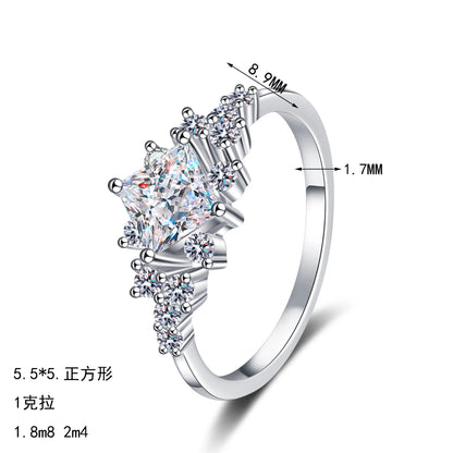 Luckacco Luxury 18K white gold wedding ring 1ct D color real moissanite square geometric design ring exquisite women's jewelry