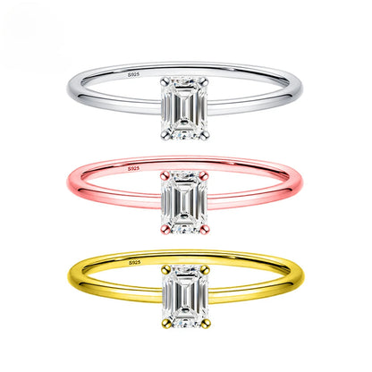Luckacco Simple Fine Rea D Color Moissanite Diamond Ring 925 Sterling Silver Party Wedding Band Rings for Women Engagement Jewelry