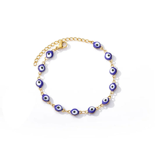 Luckacco Stainless Steel Evil Eye Bracelets For Women Men Enamel Round Chain Blue Evil Eye Hand Bracelet Summer Beach Jewelry Gift 2024