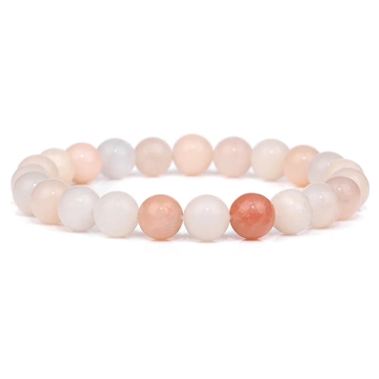 Luckacco Fashion Natural Stone Pink Angelite Beads Bracelet 8mm Sunstone Beaded Energy Yoga Bracelet Jewelry for Women Handmade Gifts