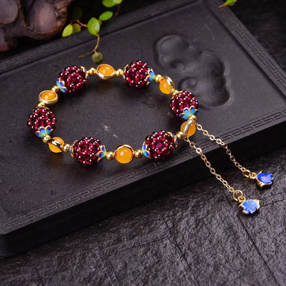 Luckacco Ethnic Cute Natural Garnet Strand Bracelets Multicolor Hand-Knitted Pomegranate Crystal Charming Bracelet Fine Jewelry For Women