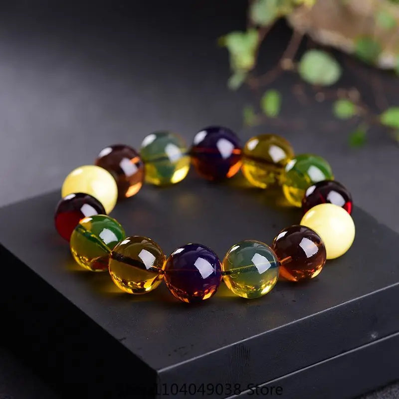luckacco natural burmese beeswax duobao round beads bracelet for men and women raw ore amber single circle all-match couple handstring